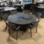 CLEARANCE ALUMINUM FIRE PIT PATIO FURNITURE DINING SET Patio