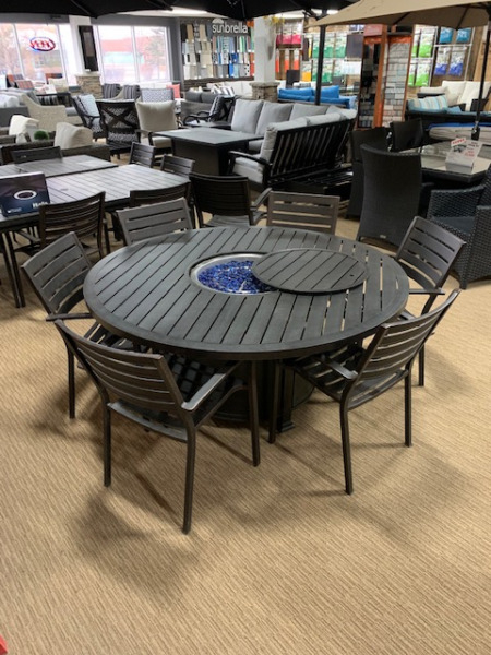 CLEARANCE ALUMINUM FIRE PIT PATIO FURNITURE DINING SET Patio 