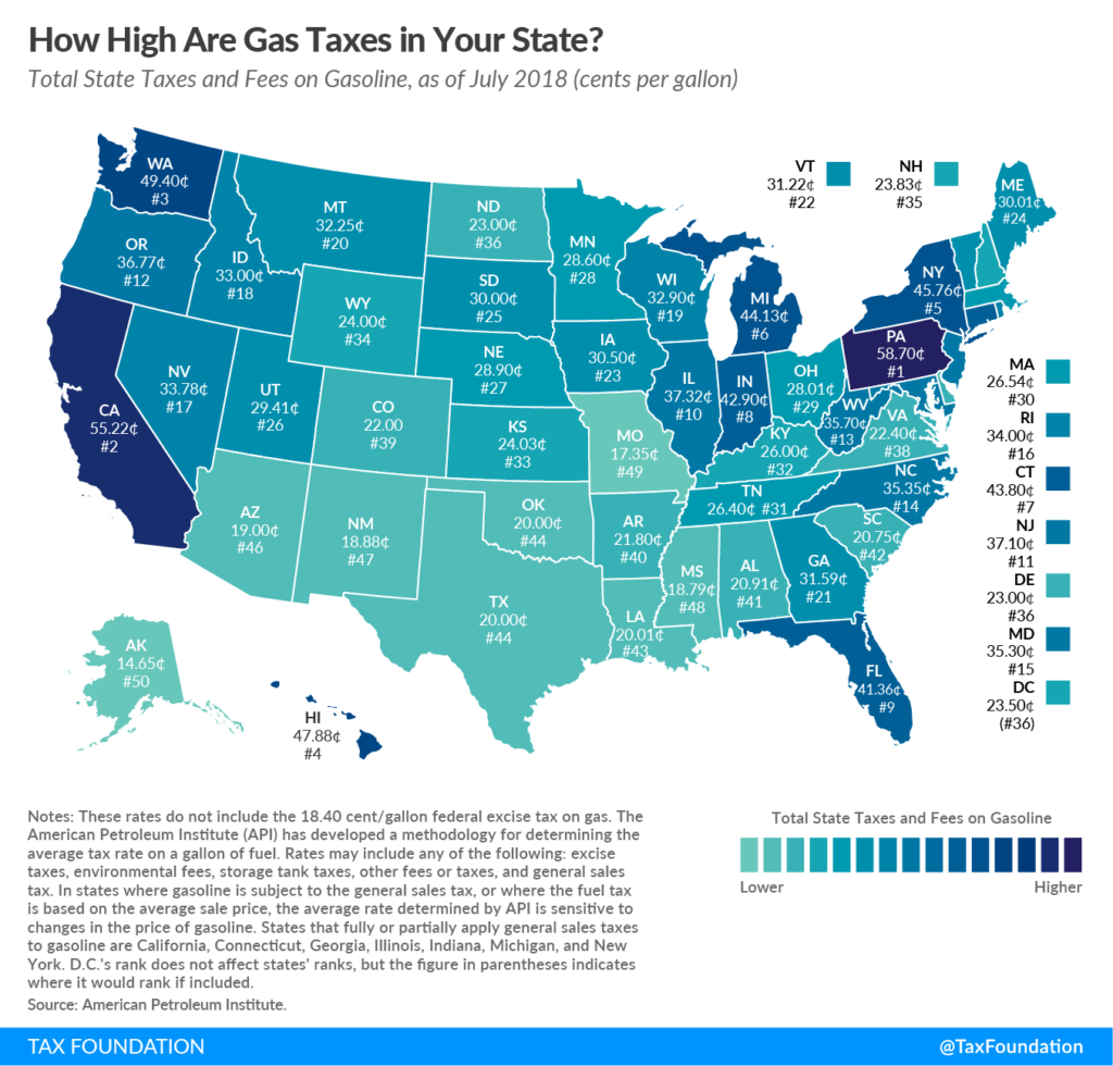 Gas Tax Rates July 2018 State Gas Tax Rankings Tax Foundation