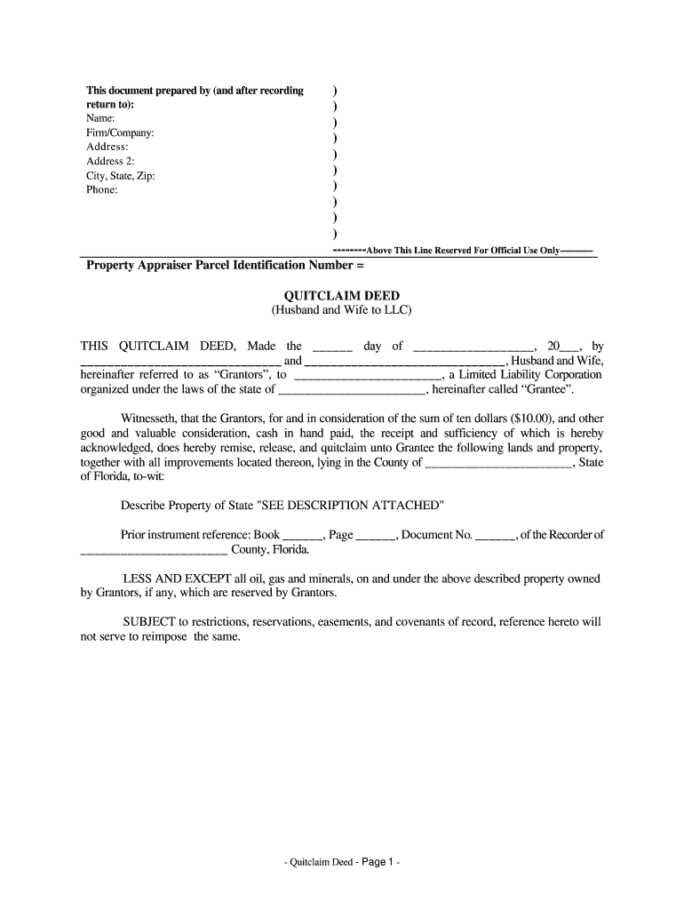 Quitclaim Deed Florida Fill Online Printable Fillable Blank 