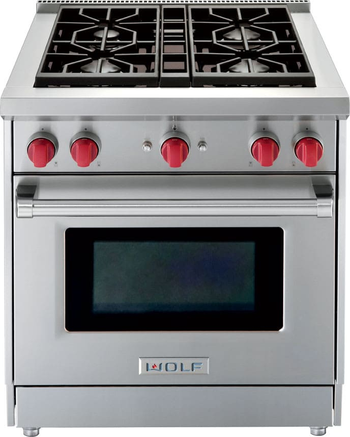 Wolf GR304 30 Inch Pro Style Freestanding Gas Range With 4 Dual Stacked 