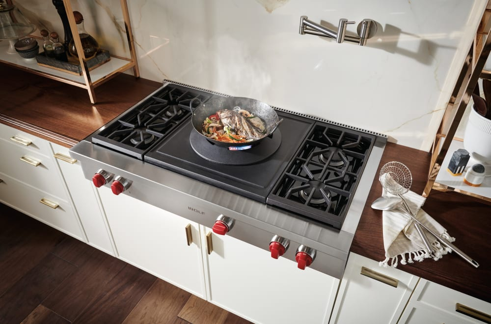 Wolf SRT484W 48 Inch Pro Style Gas Rangetop With Wok Burner Plumed 