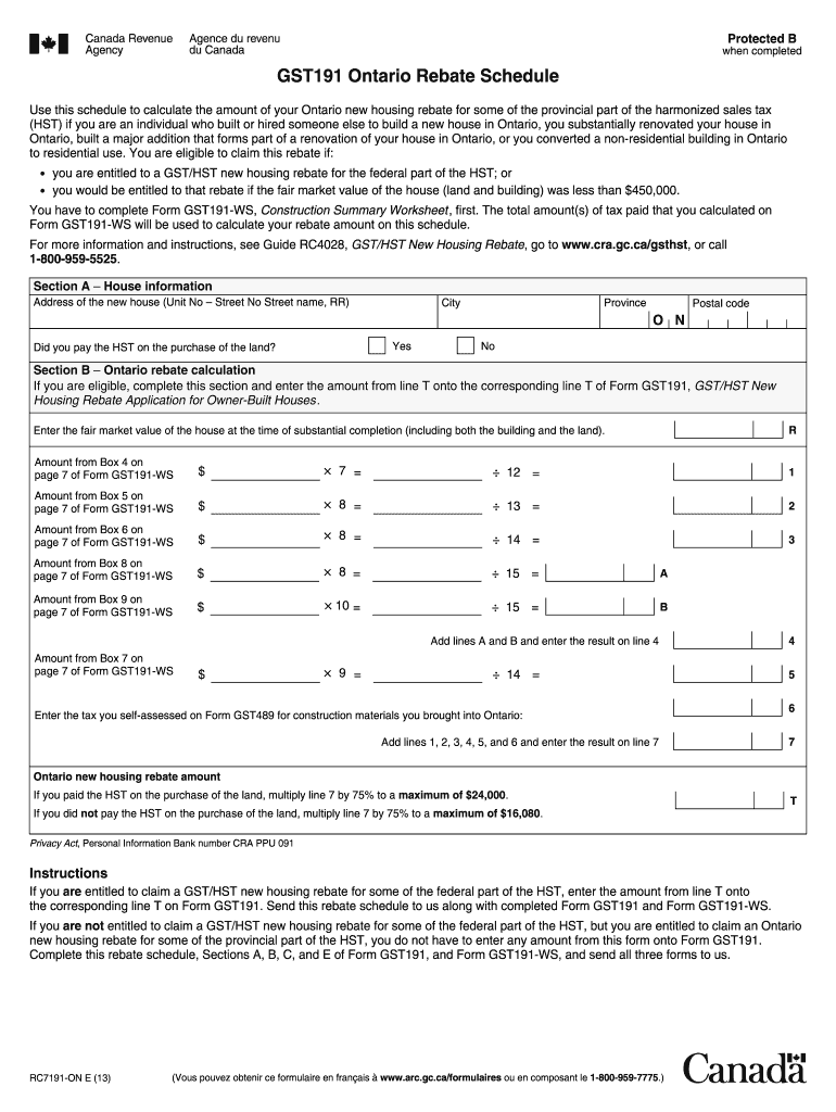 2013 Form Canada RC7191 ON E Fill Online Printable Fillable Blank 