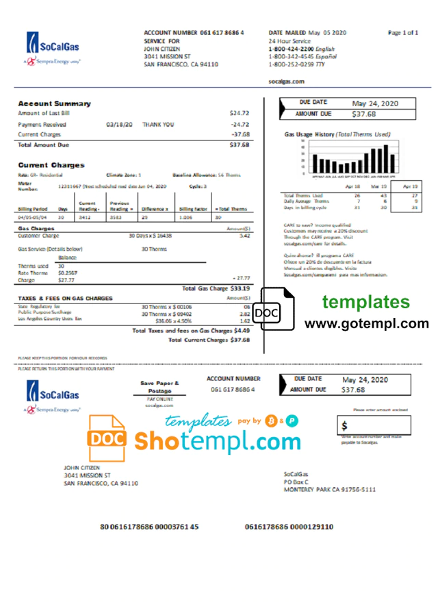 Address For Southern California Gas Company PAYMENA