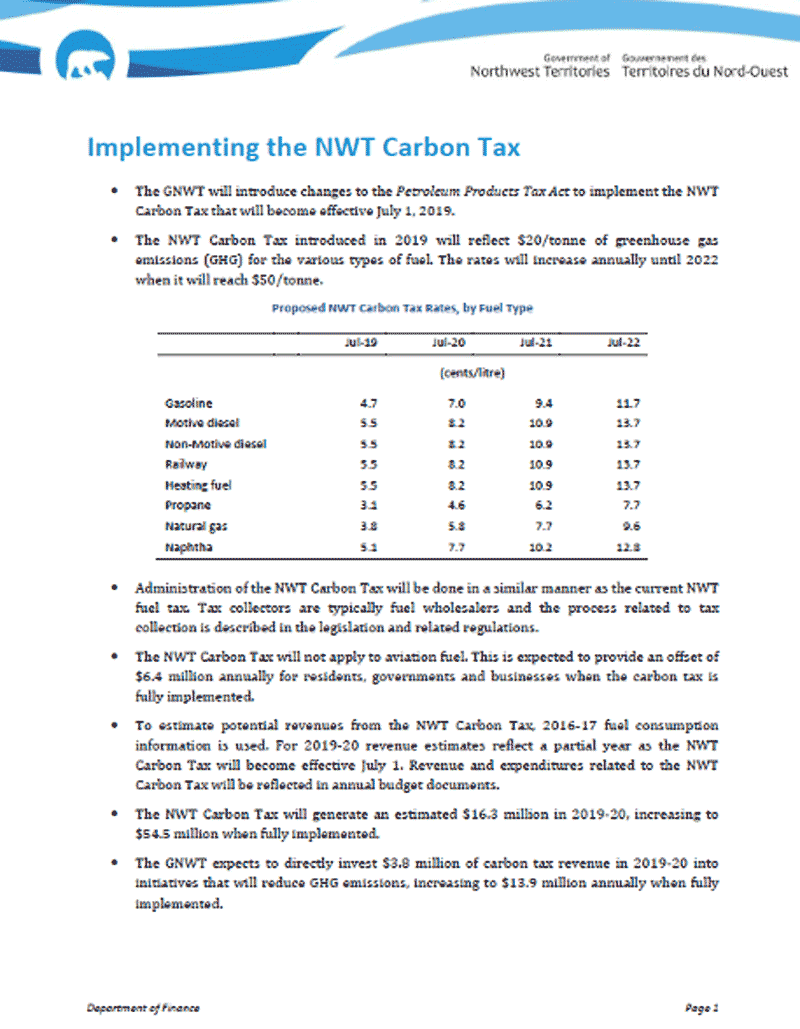 Carbon Tax And Rebate Inuvik Gas