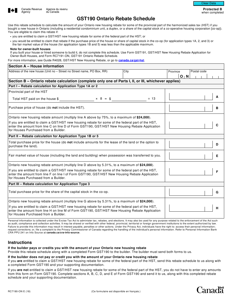 Form RC7190 ON Download Fillable PDF Or Fill Online Gst190 Ontario 