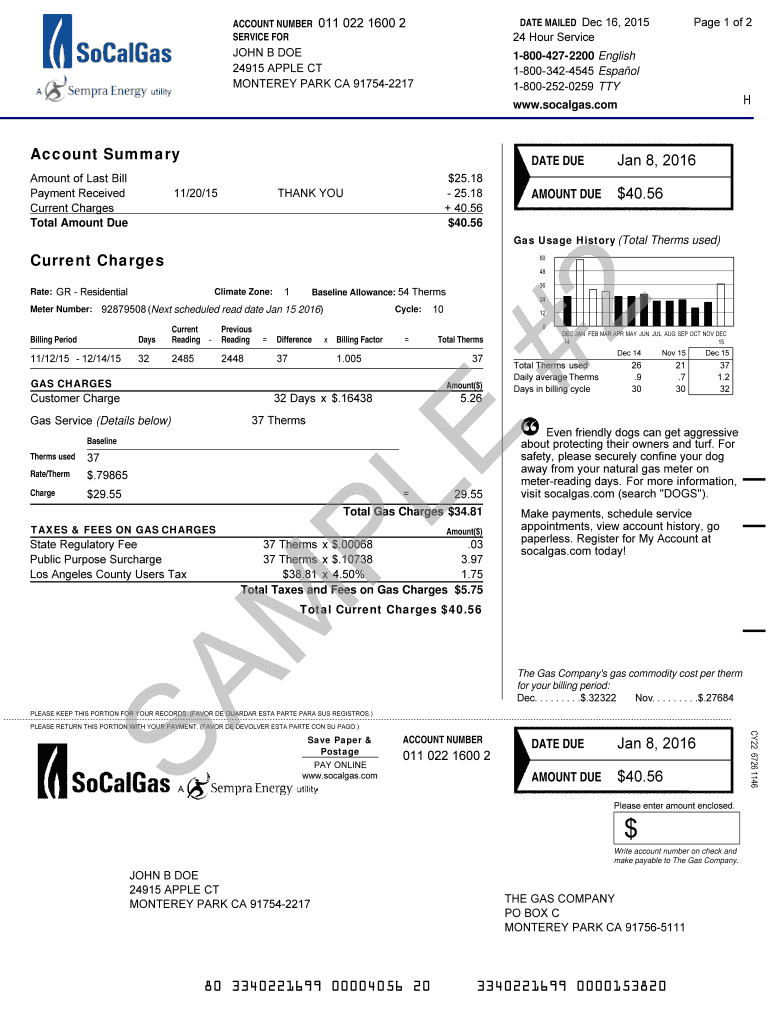 Gas Bill Template Fill Online Printable Fillable Blank PdfFiller