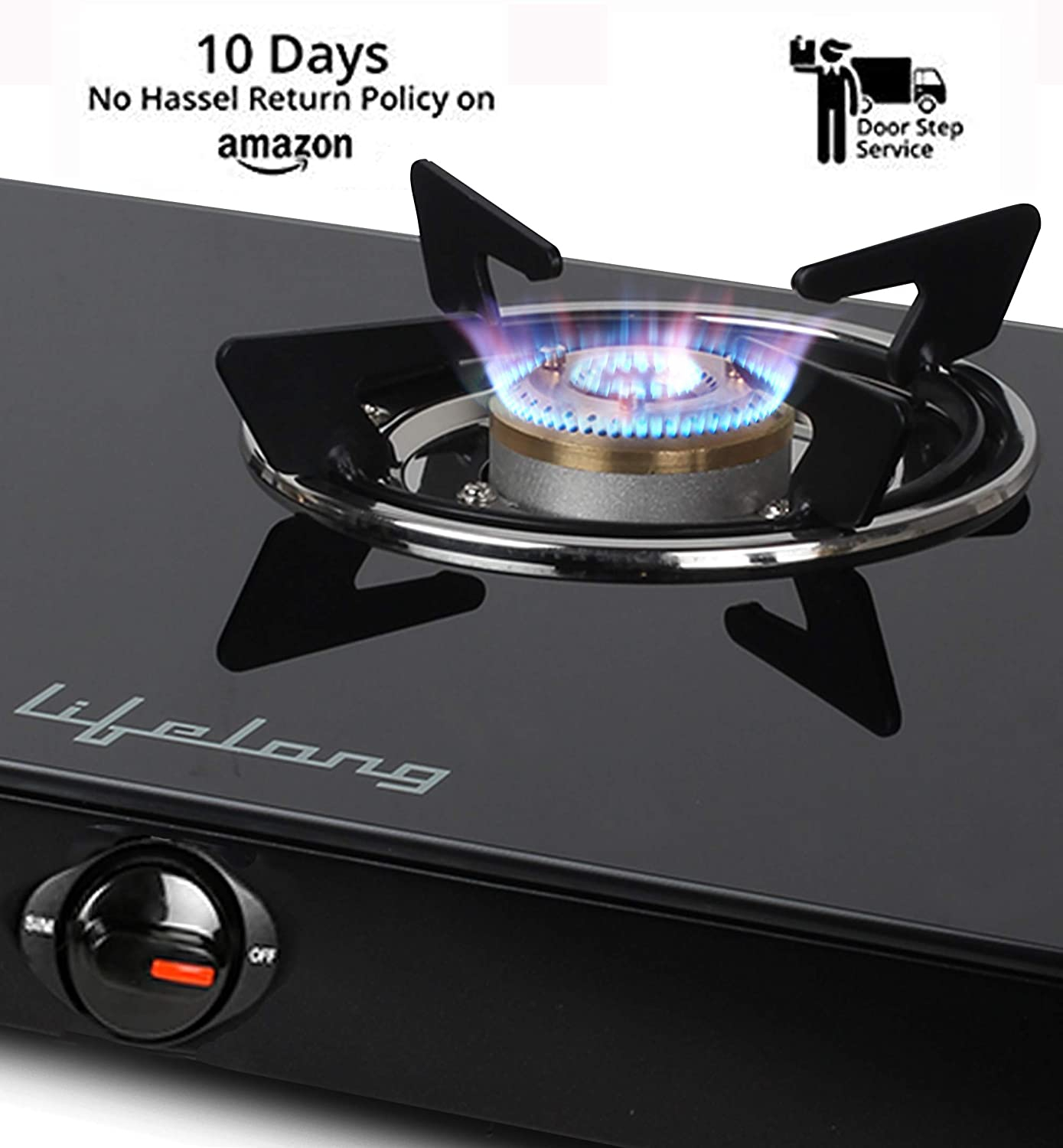 Lifelong Glass Top 3 Burner Gas Stove Manual Ignition Black Latest 