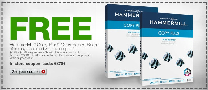 Staples Free Hammermill Copy Paper After Staples Easy Rebate 