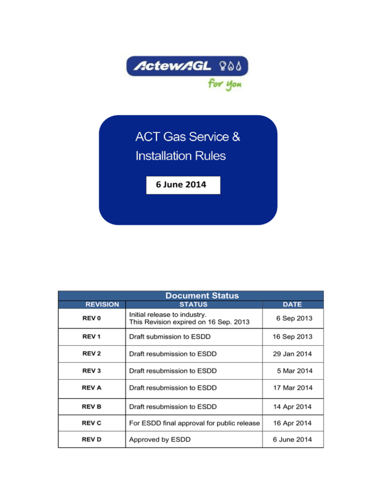 ActewAGL Gas Service And Installation Rules