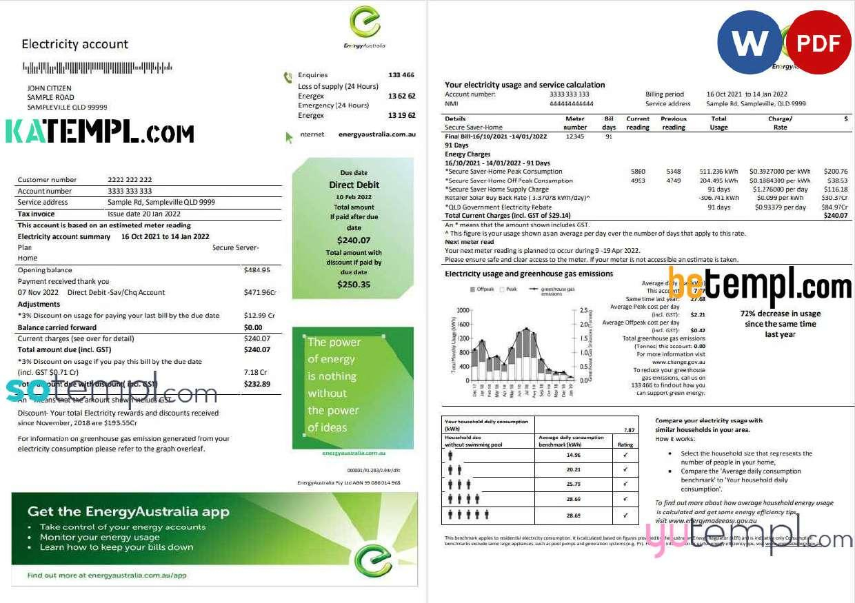 Australia Energy Australia Gas Utility Bill Template In Word And PDF 