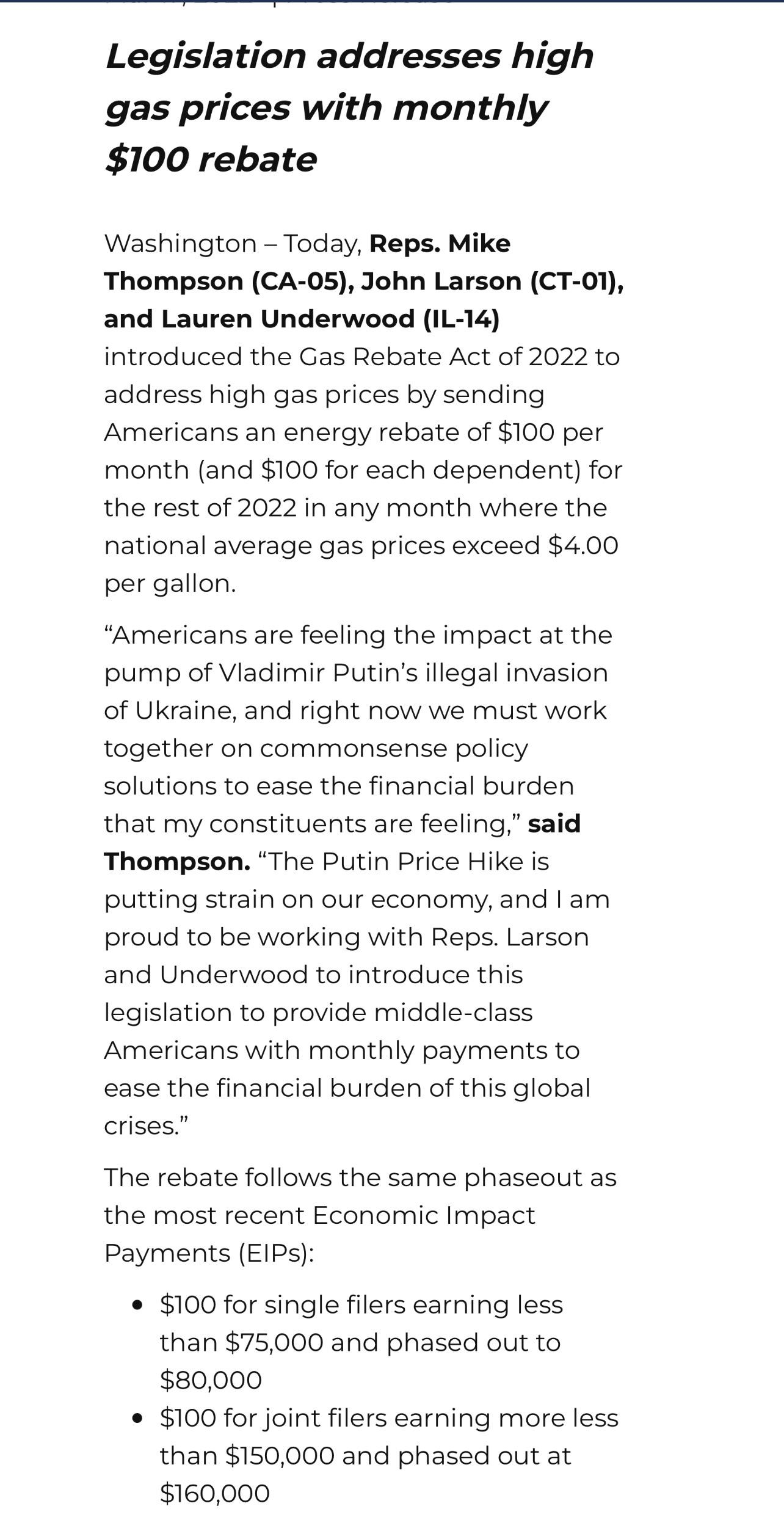 California Is Cosponsoring A Bill The Gas Rebate Act To Send A 100 