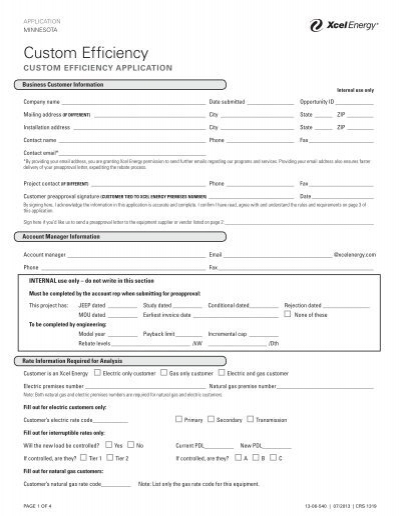 Custom Efficiency Rebate Application Xcel Energy