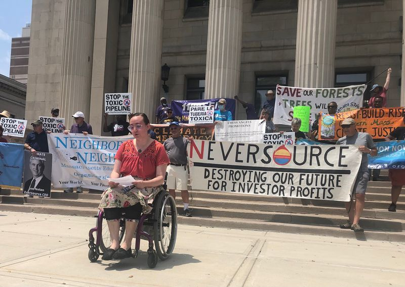 Demonstrators Take To City Hall Steps To Protest Planned Eversource 