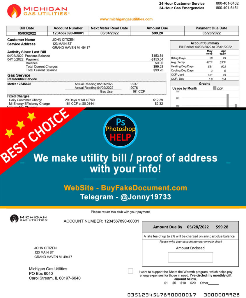 Michigan Gas Utilities Utility Bill