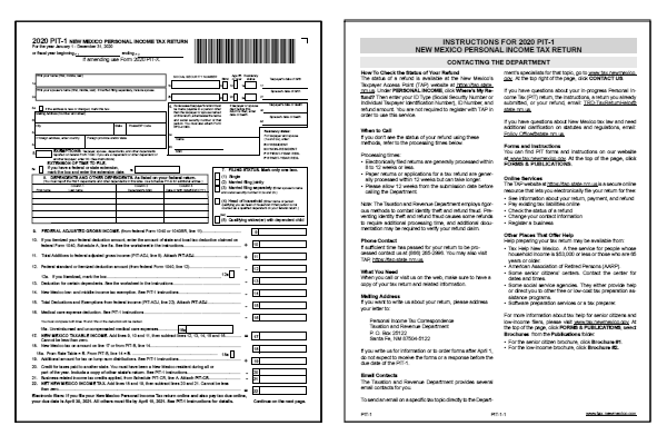 New Mexico Tax Forms And Instructions For 2020 Form PIT 1 Rebate2022