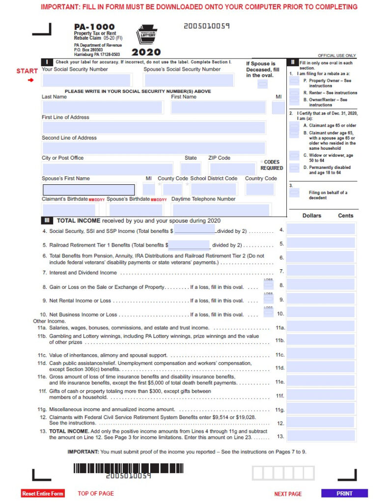 PA Rent Rebate Form Printable Rebate Form