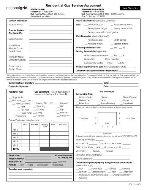 Residential Gas Service Agreement National Grid Gas Rebates