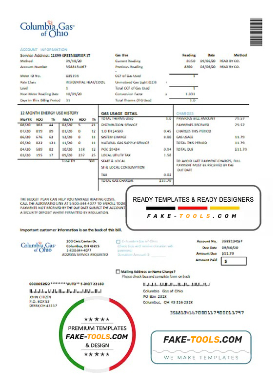 USA Columbia Gas Of Ohio Utility Bill Template In Word And PDF Format 