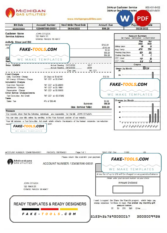 USA Michigan Gas Utilities Utility Bill Template In Word And PDF Format 