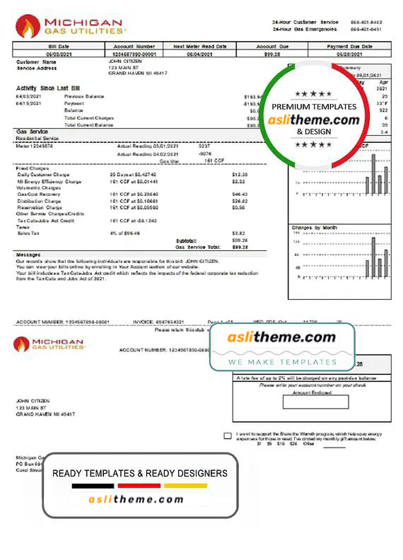 USA Michigan Gas Utilities Utility Bill Template In Word And PDF Format 