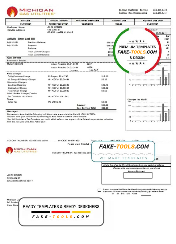 USA Michigan Gas Utilities Utility Bill Template In Word And PDF Format 